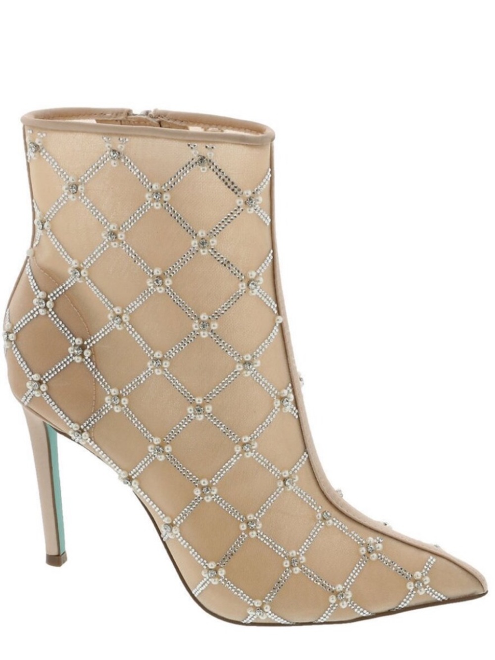 Betsey Johnson Larkk Pearl Beaded Ankle Boot Nude Pointed Toe Booties Size 10